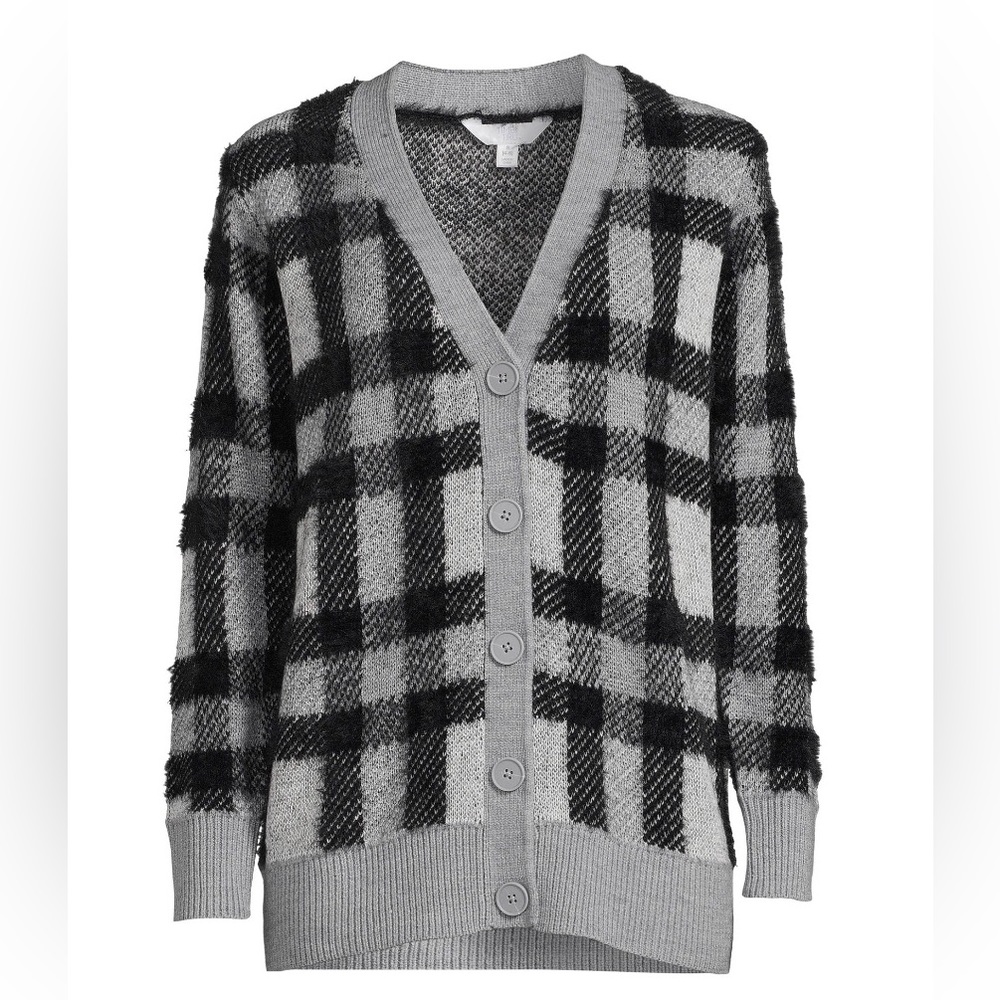 TIME and TRU Womens Cardigan Size XL 16-18 Eyelash Knit Grey Black New